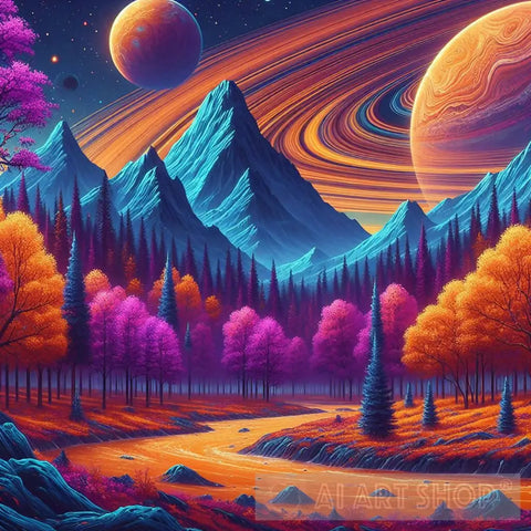 A Picture Of Fall Landscape With Trees Mountains Ai Artwork