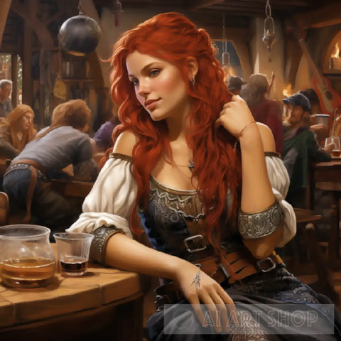 A Red Hair Girl Is Setting At A Bar Midlevel Times Ai Painting