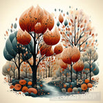 A Retro Design Of A Colorful Abstract Autumn Forest With Deeb Landscape Ai Art