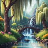 A River Running Through A Forest Of Willow Trees Landscape Ai Art