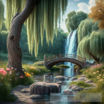 A River Running Through A Forest Of Willow Trees Landscape Ai Art