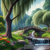 A River Running Through A Forest Of Willow Trees Landscape Ai Art