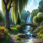 A River Running Through A Forest Of Willow Trees Landscape Ai Art