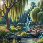 A River Running Through A Forest Of Willow Trees Landscape Ai Art