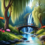 A River Running Through A Forest Of Willow Trees Landscape Ai Art