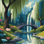 A River Running Through A Forest Of Willow Trees Landscape Ai Art