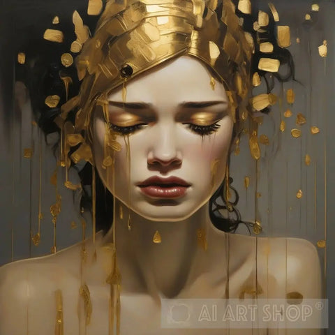 A Sad Girl With Tears Of Gold Ai Artwork