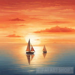 A Sailboat Glides At Sunset On A Calm Sea Ai Artwork