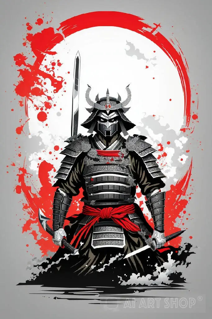 A samurai standing in front of the front view ready to fight