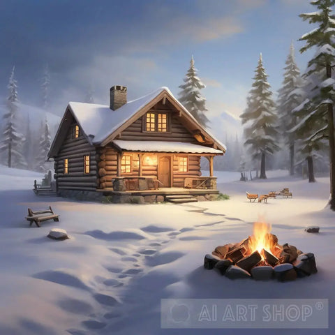 A Serene Winter Landscape Blanketed In Snow Ai Artwork