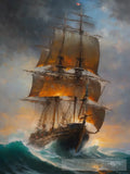 A Ship In Tsunami Ai Painting