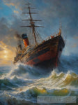 A Ship In Tsunami Ai Painting