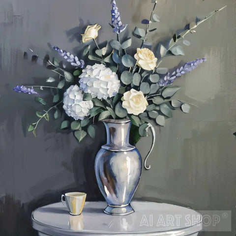 A Silver Vase Of Flowers Ai Painting