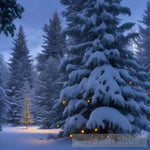 A Snow-Covered Forest With Lit Christmas Tree In The Foreground Nature Ai Art