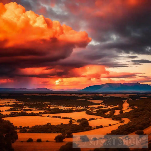 A Stunning Vibrant Sky Filled With Warm Hues Of Orange And Pink Casting A Golden Glow Over The