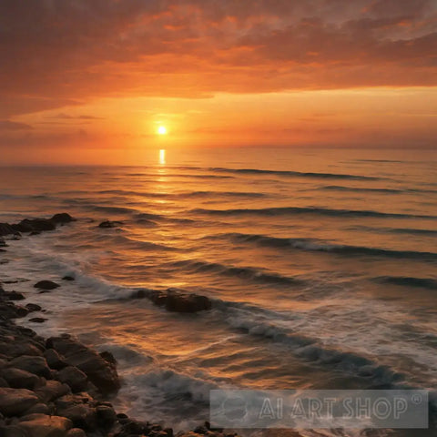 A Stunning View Of The Sunrise Over Sea Ai Artwork