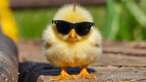 A Stylishly Chic Baby Chick Struts Confidently Through The Sunlit Farmyard Sporting Trendy
