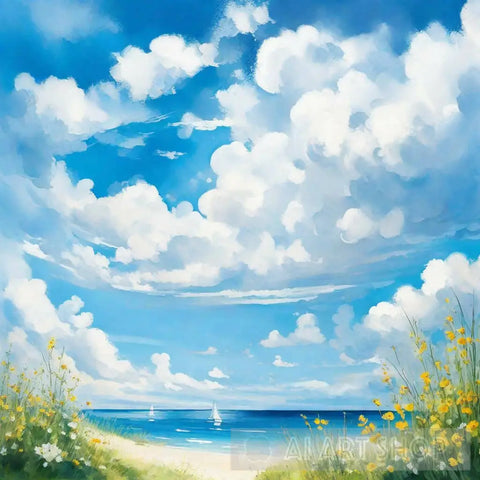 A Summer Day With Intricate Clouds And Sunshine Ai Artwork