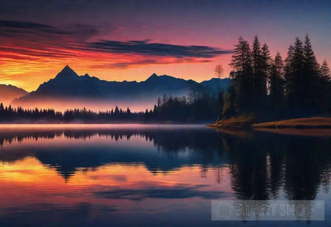 A Sunset In The Mountains Nature Ai Art