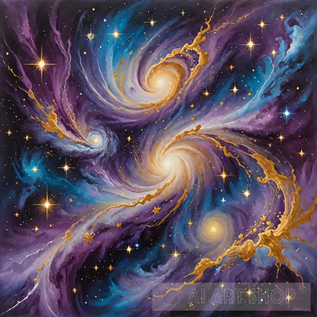 A surreal abstract painting with swirling galaxies nebulae