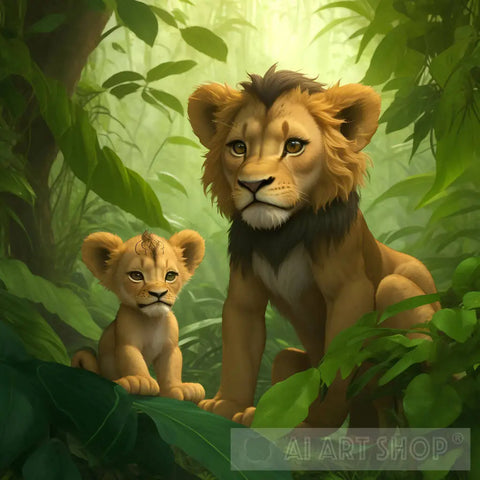 A Tiny Lion In The Lush Green Jungle Animal Ai Art