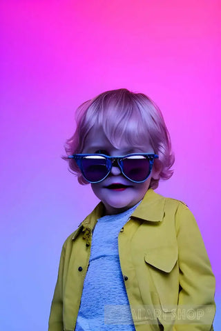 A Toddler Boy Wearing Sunglasses In A Room With Purple Lighting Ai Artwork
