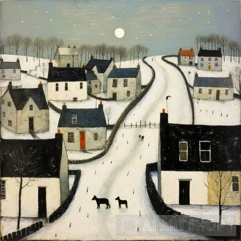 A Town On Snowy Night Expressionism Ai Art