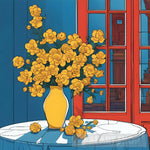 A Vase Of Sunflowers On A Blue Table Ai Artwork