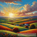 A Vibrant And Colorful Landscape With Rolling Hills A Bright Blue Sky Landscape Ai Art