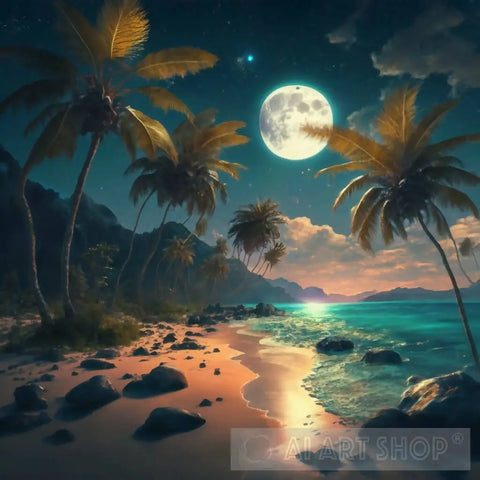 A Vibrant Tropical Paradise At Night 1 Landscape Ai Art