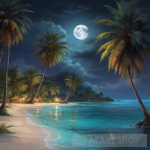 A Vibrant Tropical Paradise At Night Ai Artwork