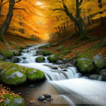 A Waterfall In The Middle Of Forest Nature Ai Art