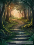 A Winding Stone Path Disappearing Into A Dense Forest. Ai Artwork