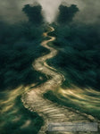 A Winding Stone Path Disappearing Into A Dense Forest. Ai Artwork