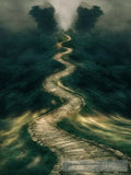 A Winding Stone Path Disappearing Into A Dense Forest. Ai Artwork