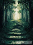 A Winding Stone Path Disappearing Into A Dense Forest. Ai Artwork