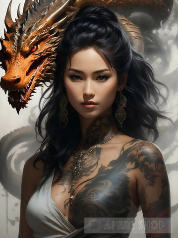A Woman With Dragon Tattoo Ai Artwork