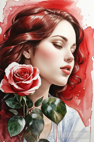 A Woman With A Rose Portrait Ai Art