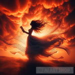 A Woman’s Silhouette Emerges Against Breathtaking Backdrop Of Vibrant Orange Hues Ai Painting