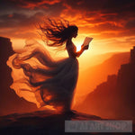 A Woman’s Silhouette Emerges Against Breathtaking Backdrop Of Vibrant Orange Hues Ai Painting