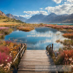 A Wooden Bridge In The Middle Of A Beautiful Lake Next To Which There Are Nature Ai Art