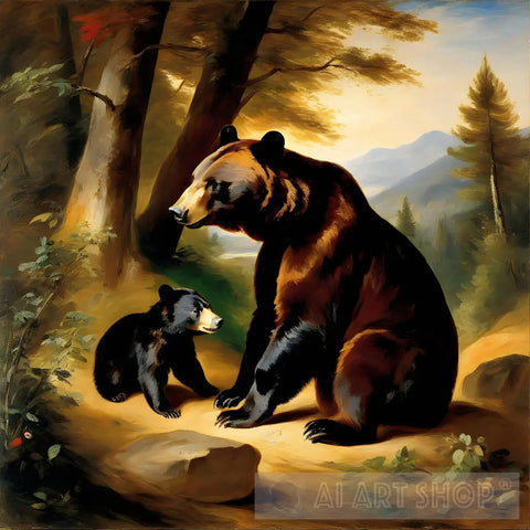 A Young Bear Playing With Its Mother Ai Painting