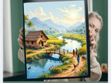 “Dreamy Village River View – Premium Scenic Wall Painting Art”
