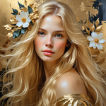 Elegant Woman with Flowers - Gold Foil Oil Painting Beauty