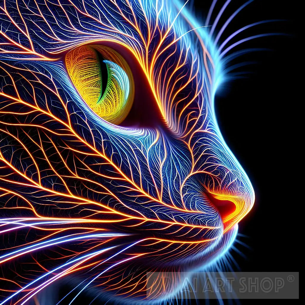 Abstract Cat Head Wall Painting - Captivating Feline Art for Modern...