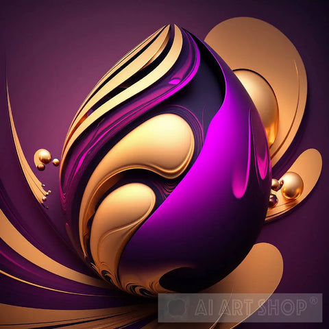 Abstract Easter Purple And Gold Egg Ai Art