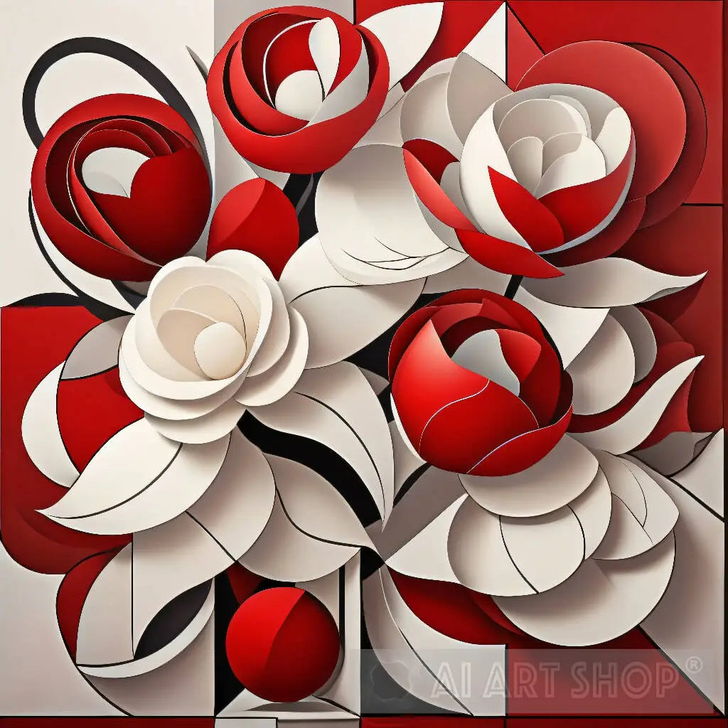 Abstract modernism still life digital painting for white & red ...