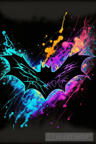 Abstract Neon Paint Splash Art Bat Animal Ai Art