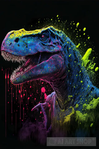 Abstract Neon Paint Splash Art Raptor Animal Ai Art