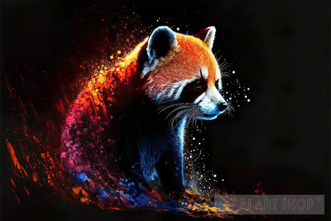 Abstract Neon Paint Splash Art Red Panda Animal Ai Art